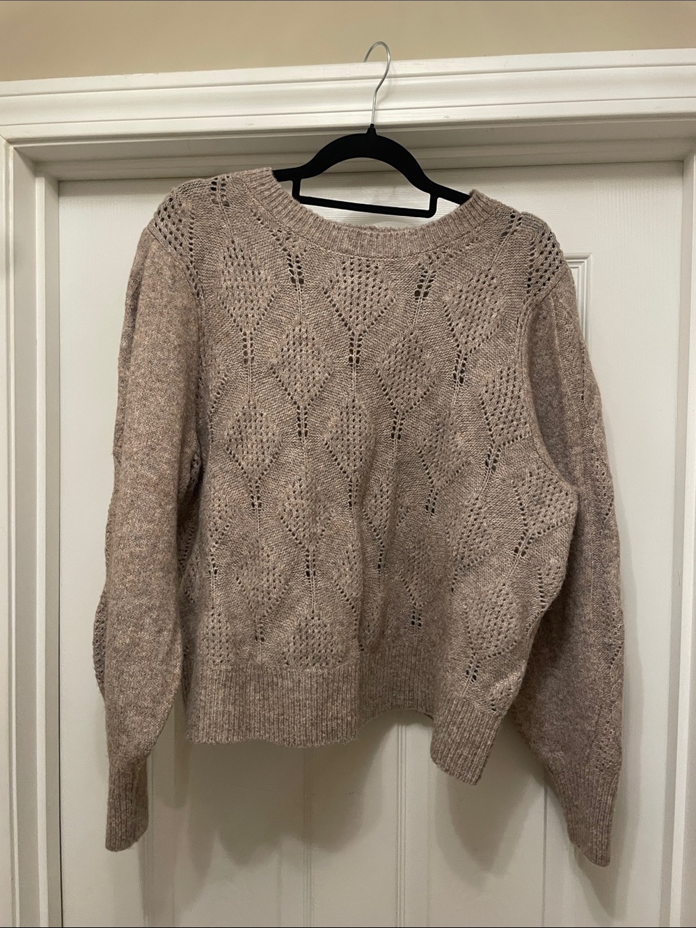 Old Navy Taupe Lace-Knit textured Crewneck Sweater baggy cropped cotton blend